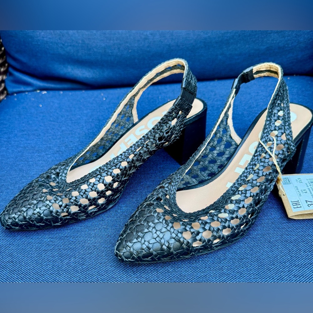 Gioseppo Gorgeous Woven Leather Black Sling Back Shoes, NWT size 6.5